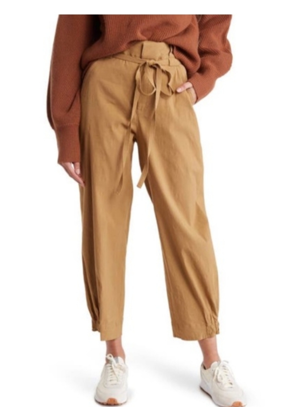 A.L.C. Camel Paperbag High Waist Crop Linen Blend Contemporary Ankle Pants Sz 14